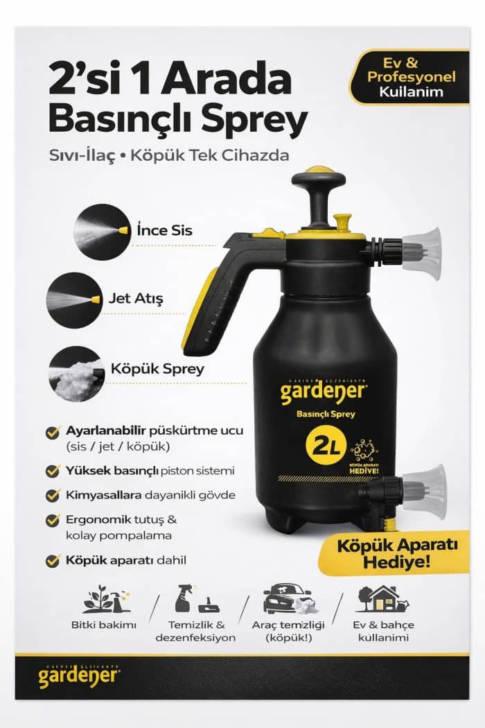 Gardener 165502 Basınçlı Sprey 2 Litre (KÖPÜK PÜSKÜRTME UCU, YEDEK CONTA VE UÇ HEDİYELİ) - Görsel 2