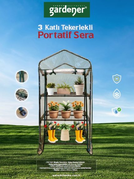 Gardener 16030 3 Katlı Tekerlekli Portatif Bahçe Serası