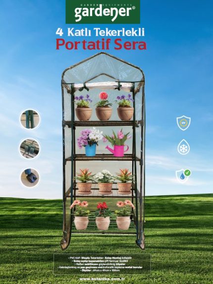 Gardener 16040 4 Katlı Tekerlekli Portatif Bahçe Serası