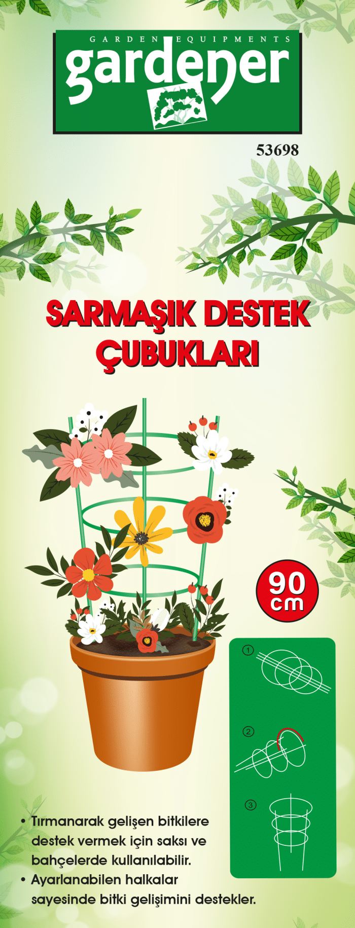 Gardener 53698 Tırmanan Bitkiler İçin Halkalı Destek (Sarmaşık) Çubuğu - 90 cm - Görsel 2