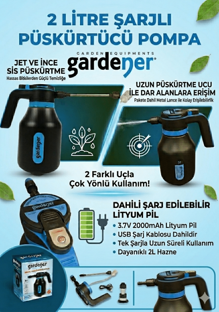 Gardener 165512 Şarjlı Sprey 2 Litre (UZUN PÜSKÜRTME UCU VE ŞARJ KABLOSU HEDİYELİDİR) - Görsel 2